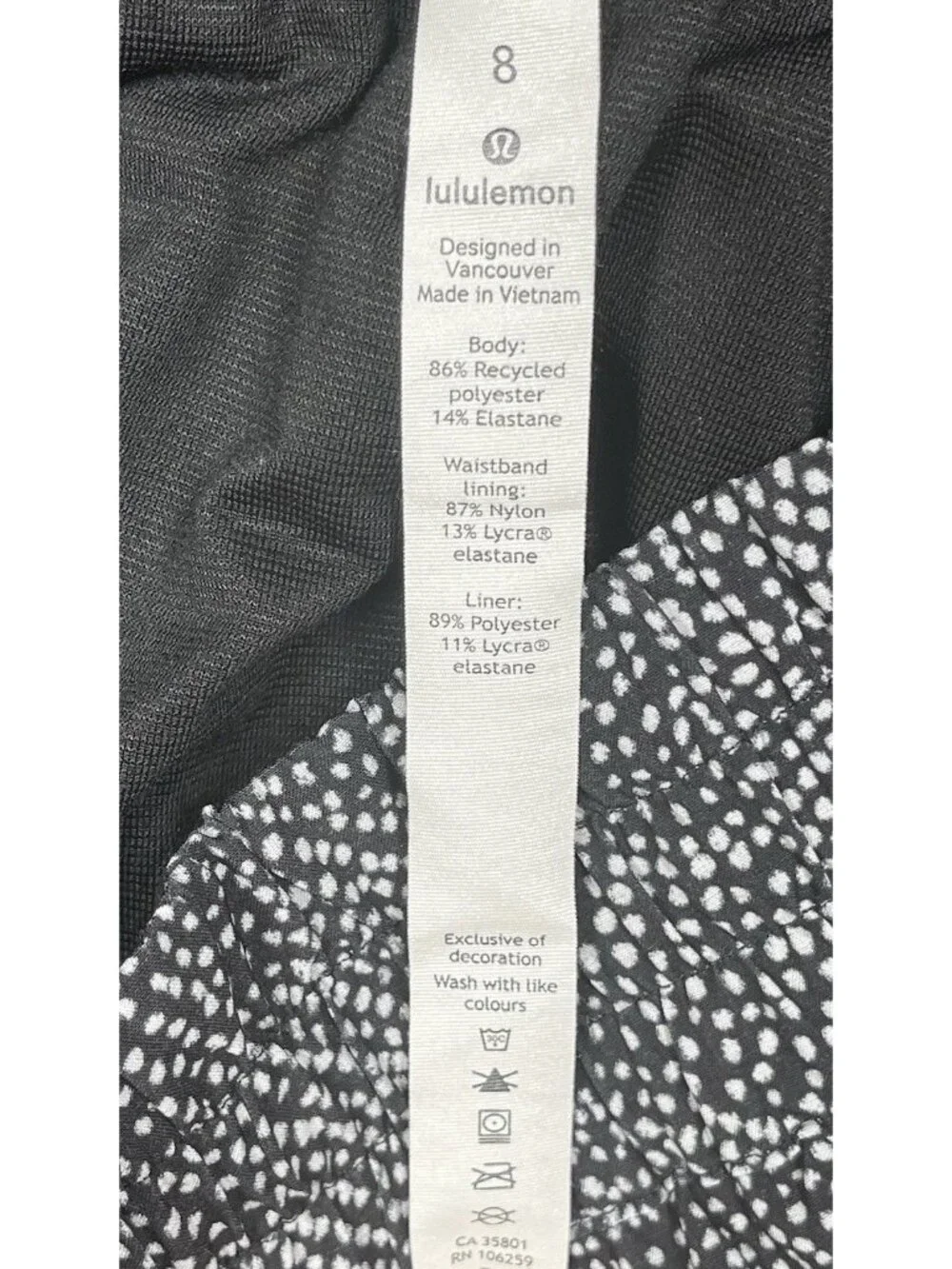 Lululemon Tracker Elastic Waist Lined Black White Dotted Shorts - Women Size 8